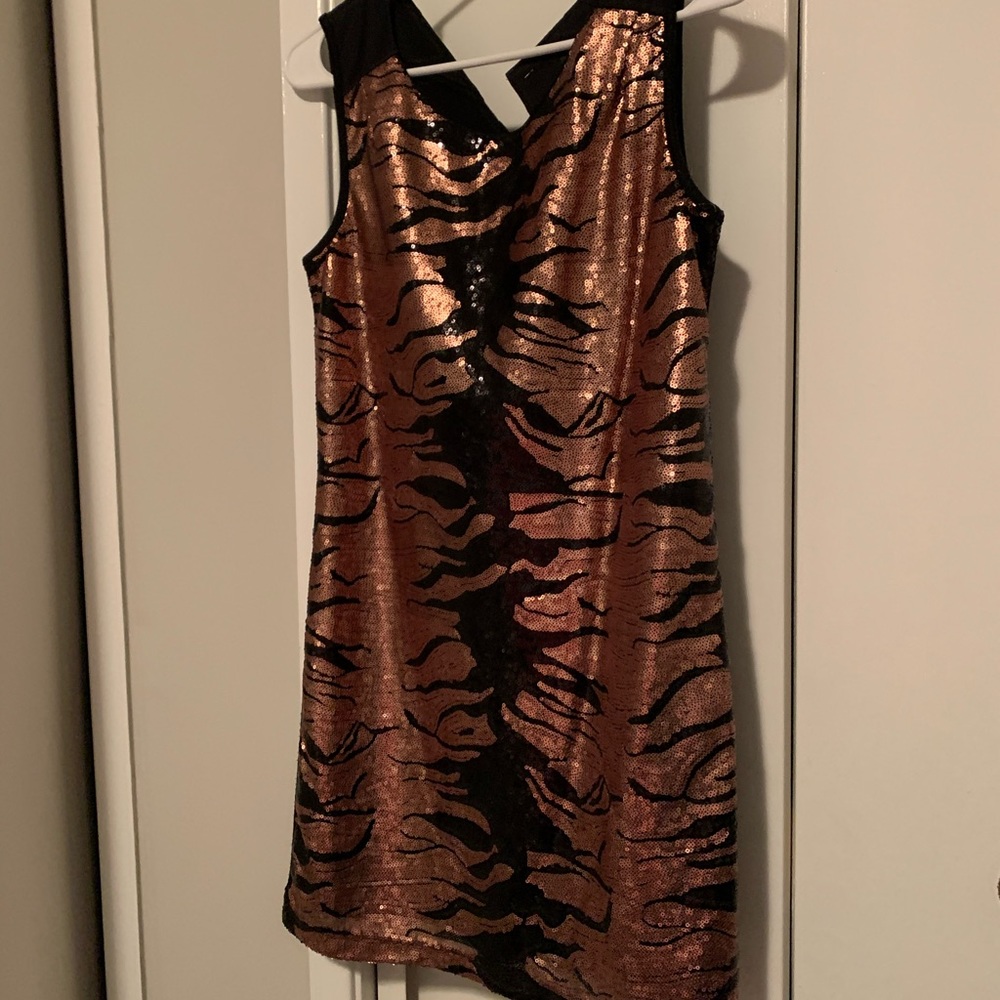 Juniors Medium bronze sequin tiger pattern dress